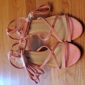 Justfab Pink faux-suede finish and a lace-up ankle-tie strap Wedge Size 6